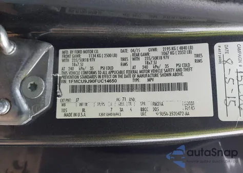 2015 Ford Escape Titanium из США, поврежденный, VIN 1FMCU9J90FUC14650